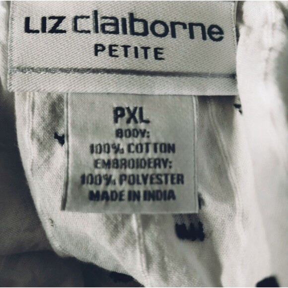 Liz Claiborne Top Women's PXL Poof Embroider Cotton White Black Popover Boho Hip - Picture 7 of 12